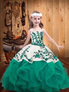 Sleeveless Embroidery and Ruffles Lace Up Kids Pageant Dress
