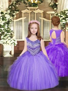 On Sale Sleeveless Floor Length Beading and Ruffles Lace Up Pageant Gowns with Lavender