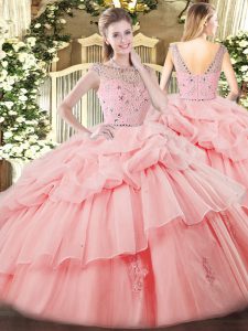 Floor Length Ball Gowns Sleeveless Baby Pink 15th Birthday Dress Zipper