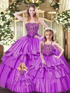 Low Price Lilac Ball Gowns Sweetheart Sleeveless Organza Floor Length Lace Up Ruffled Layers 15 Quinceanera Dress