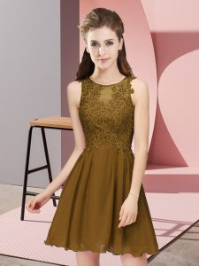 High End Brown Empire Scoop Sleeveless Chiffon Mini Length Zipper Appliques Quinceanera Court of Honor Dress