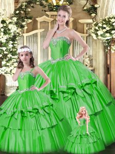 Organza Sweetheart Sleeveless Lace Up Beading and Ruffled Layers Quinceanera Gowns in Green