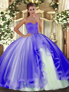 Pretty Lavender Tulle Lace Up Sweetheart Sleeveless Floor Length Quinceanera Dresses Beading