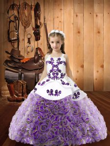 Multi-color Fabric With Rolling Flowers Lace Up Straps Sleeveless Floor Length Pageant Gowns For Girls Embroidery