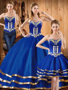 Embroidery Quince Ball Gowns Blue Lace Up Sleeveless Floor Length