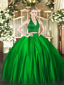 Sophisticated Green Two Pieces Ruching Sweet 16 Dress Zipper Satin Sleeveless Floor Length