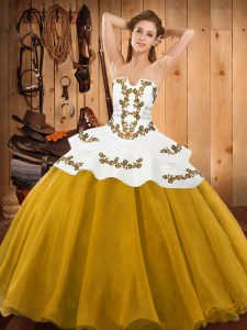 Embroidery 15 Quinceanera Dress Gold Lace Up Sleeveless Floor Length