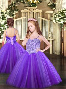 Wonderful Tulle Sleeveless Floor Length Kids Formal Wear and Appliques