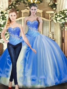 Lovely Baby Blue Lace Up Sweet 16 Quinceanera Dress Beading Sleeveless Floor Length