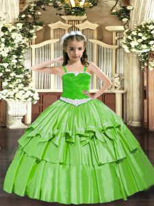 Graceful Ball Gowns Appliques and Ruffled Layers Pageant Dresses Lace Up Organza Sleeveless Floor Length