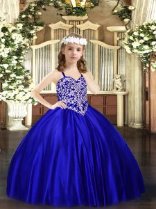 Royal Blue Sleeveless Floor Length Beading Lace Up Child Pageant Dress