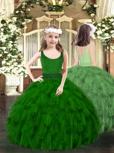 Ball Gowns Little Girls Pageant Gowns Dark Green Scoop Organza Sleeveless Floor Length Zipper