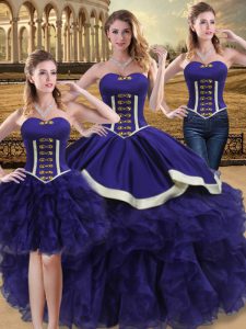 Sleeveless Beading and Ruffles Lace Up Quince Ball Gowns