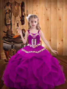 Organza Sleeveless Floor Length Evening Gowns and Embroidery and Ruffles