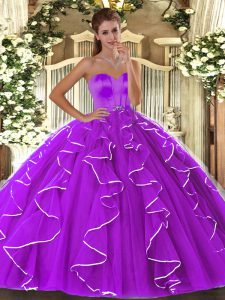 Stylish Sweetheart Sleeveless Lace Up 15th Birthday Dress Eggplant Purple Organza