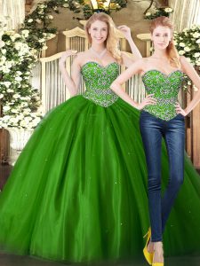 Sweetheart Sleeveless Lace Up Quinceanera Dresses Dark Green Tulle