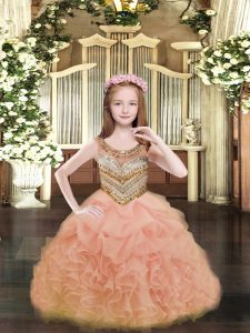 Organza Sleeveless Floor Length Little Girls Pageant Dress and Beading and Ruffles and Pick Ups