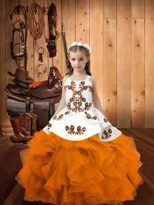 Floor Length Ball Gowns Sleeveless Orange Pageant Dress Lace Up