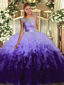 Free and Easy Scoop Sleeveless Organza Quinceanera Gown Ruffles Backless