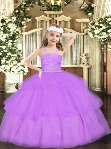Ball Gowns Little Girls Pageant Dress Lavender Straps Organza Sleeveless Floor Length Zipper