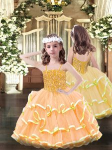 Glorious Organza Sleeveless Floor Length Little Girl Pageant Gowns and Beading and Ruffled Layers