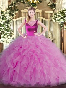 Glittering Scoop Sleeveless Side Zipper Sweet 16 Dresses Lilac Organza