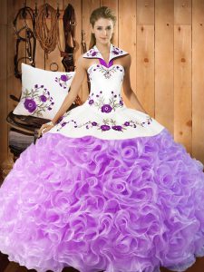 Cheap Lilac Halter Top Lace Up Embroidery 15th Birthday Dress Sleeveless
