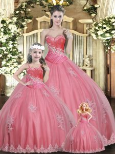 Best Selling Watermelon Red Sleeveless Beading Floor Length 15th Birthday Dress