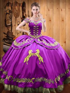 Great Sleeveless Floor Length Beading and Embroidery Lace Up 15th Birthday Dress with Eggplant Purple