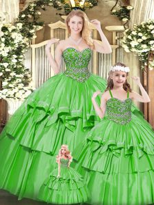 Beautiful Green Sweetheart Lace Up Beading and Ruffled Layers Vestidos de Quinceanera Sleeveless