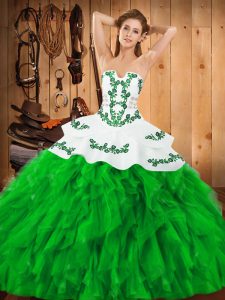 Most Popular Green 15th Birthday Dress Military Ball and Sweet 16 and Quinceanera with Embroidery and Ruffles Strapless Sleeveless Lace Up