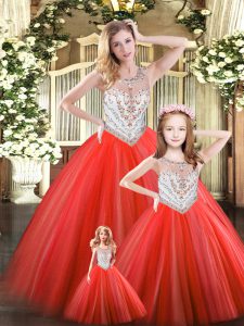 Delicate Scoop Sleeveless Tulle Sweet 16 Dresses Beading Lace Up
