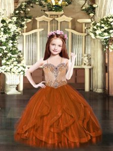 Sweet Floor Length Ball Gowns Sleeveless Rust Red Kids Formal Wear Lace Up
