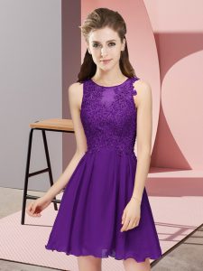 Sophisticated Purple Empire Scoop Sleeveless Chiffon Mini Length Zipper Appliques Dama Dress