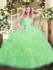 Shining Apple Green Lace Up Sweetheart Beading and Ruffles Quinceanera Dresses Organza Sleeveless