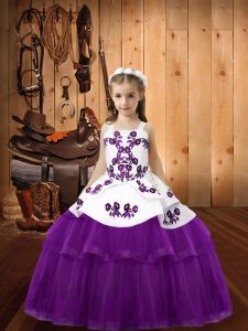 Beading and Embroidery Pageant Gowns For Girls Eggplant Purple Lace Up Sleeveless Floor Length