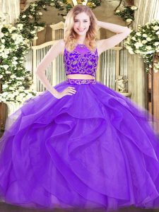 Popular Lavender Scoop Zipper Beading and Ruffles Sweet 16 Quinceanera Dress Sleeveless