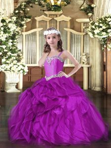 Customized Organza Sleeveless Floor Length Little Girls Pageant Dress Wholesale and Beading and Ruffles