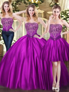 Artistic Three Pieces Sweet 16 Quinceanera Dress Purple Sweetheart Tulle Sleeveless Floor Length Lace Up