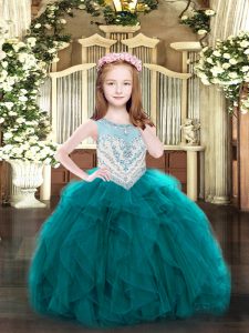 Sleeveless Zipper Floor Length Beading and Ruffles Child Pageant Dress