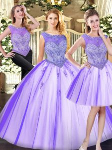 Spectacular Lavender Scoop Neckline Beading Sweet 16 Dresses Sleeveless Zipper