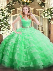 Decent Sleeveless Zipper Floor Length Ruffled Layers Quince Ball Gowns