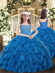 Discount Straps Sleeveless Lace Up Little Girls Pageant Dress Wholesale Blue Organza