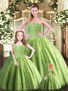 Olive Green Vestidos de Quinceanera Military Ball and Sweet 16 and Quinceanera with Beading Sweetheart Sleeveless Lace Up