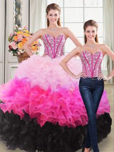 Multi-color Sweetheart Neckline Beading and Ruffles Sweet 16 Dresses Sleeveless Lace Up