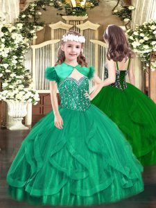 Trendy Sleeveless Lace Up Floor Length Beading and Ruffles Little Girl Pageant Gowns
