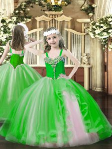 Green Sleeveless Tulle Lace Up Child Pageant Dress for Party and Quinceanera