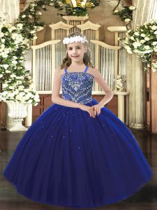 Perfect Beading Pageant Dress for Womens Royal Blue Lace Up Sleeveless Floor Length
