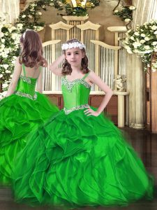 Perfect Straps Sleeveless Lace Up Little Girl Pageant Dress Green Organza