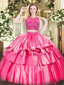 Tulle Sleeveless Floor Length 15th Birthday Dress and Beading and Ruffled Layers